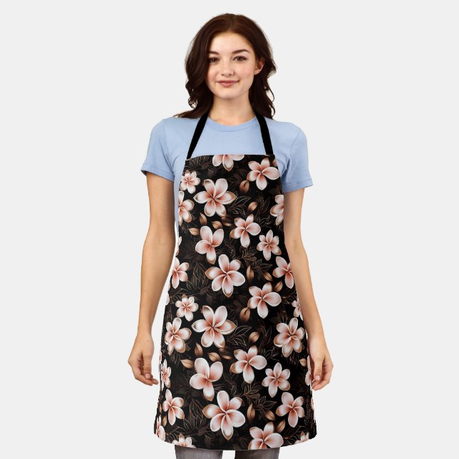 Black Blush Pink Rose Gold Floral Bridal Shower Apron (Worn)