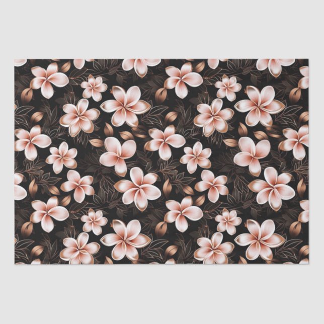 Black Blush Pink Rose Gold Floral Bridal Shower Tissue Paper (Front)