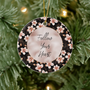 Black Blush Pink Rose Gold Floral Ceramic Tree Decoration