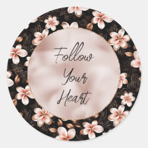 Black Blush Pink Rose Gold Floral Classic Round Sticker