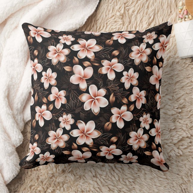 Black Blush Pink Rose Gold Floral Cushion (Blanket)