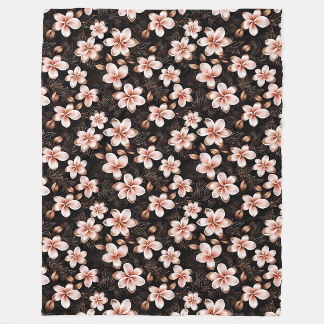 Black Blush Pink Rose Gold Floral Fleece Blanket (Front)