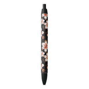 Black Blush Pink Rose Gold Floral Ink Pen