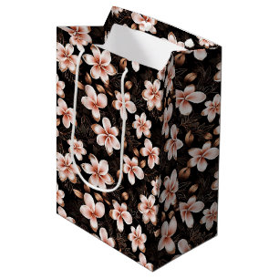 Black Blush Pink Rose Gold Floral Medium Gift Bag