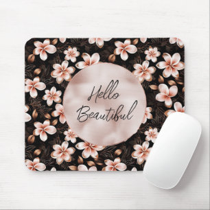 Black Blush Pink Rose Gold Floral Mouse Mat