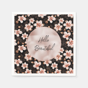 Black Blush Pink Rose Gold Floral Napkin