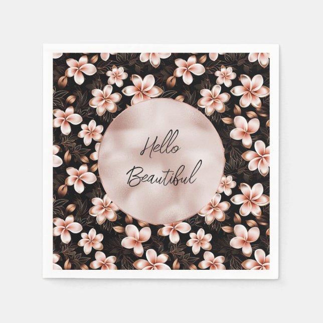 Black Blush Pink Rose Gold Floral Napkin (Front)