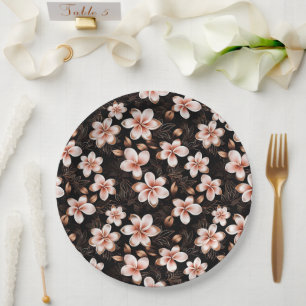 Black Blush Pink Rose Gold Floral Paper Plate