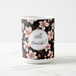 Black Blush Pink Rose Gold Floral Personalised Coffee Mug