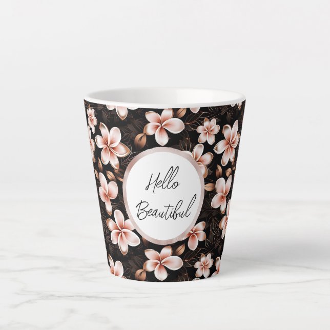 Black Blush Pink Rose Gold Floral Personalised Latte Mug (Front)