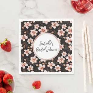 Black Blush Pink Rose Gold Floral Personalised Napkin