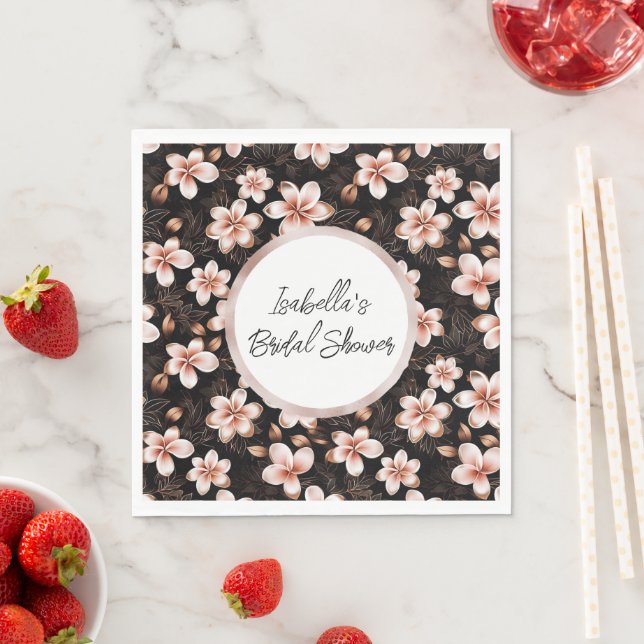 Black Blush Pink Rose Gold Floral Personalised Napkin (Insitu)