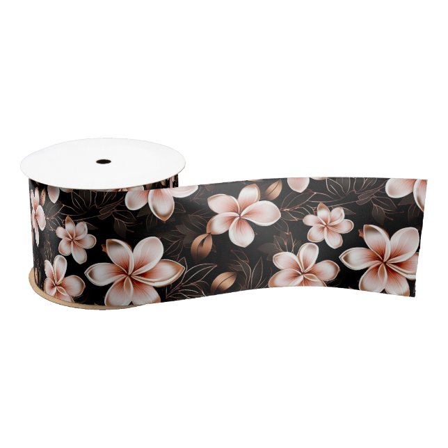 Black Blush Pink Rose Gold Floral Satin Ribbon (Spool)