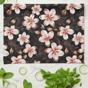 Black Blush Pink Rose Gold Floral Tea Towel
