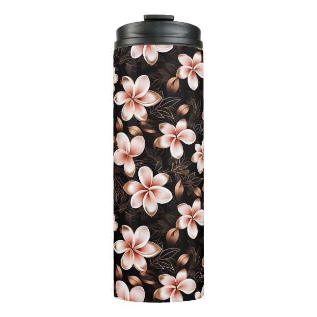 Black Blush Pink Rose Gold Floral Thermal Tumbler (Front)