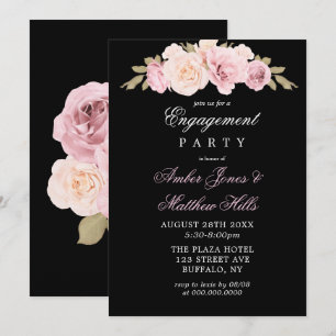 Black Blush Pink Roses Engagement Party Invitation