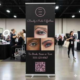 Black Blush Pink Script Logo QR Code Photo Makeup Retractable Banner