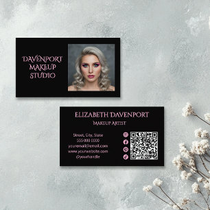Black Blush Pink Social Icon QR Code Photo Makeup Business Card
