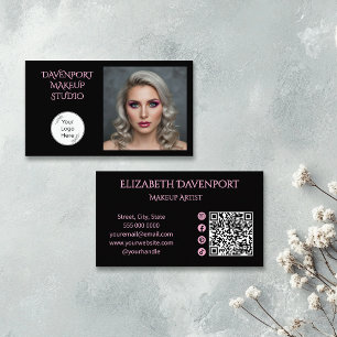 Black Blush Pink Social Icon QR Code Photo Makeup Business Card