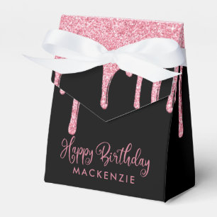 Black Blush Pink Sparkle Glitter Drips Birthday Favour Box