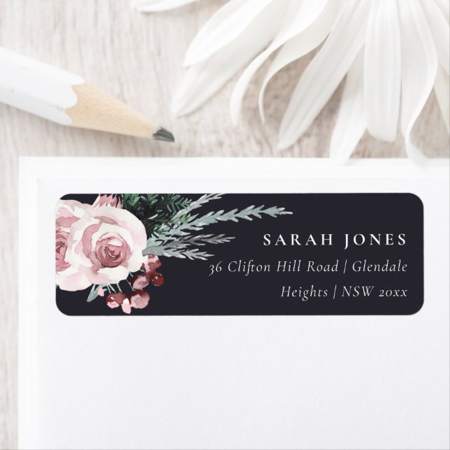 BLACK BLUSH ROSE HOLLY BERRY NEW YEAR  ADDRESS (Insitu)