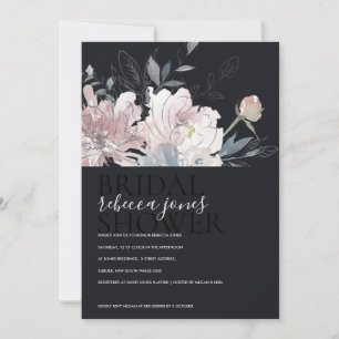 BLACK BLUSH WATERCOLOR FLORAL BRIDAL SHOWER INVITE