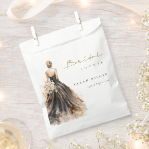 Black Blush Watercolor Wedding Gown Bridal Shower Favour Bags