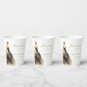 Black Blush Watercolor Wedding Gown Bridal Shower Paper Cups