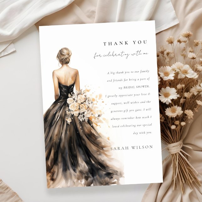 Black Blush Wedding Gown Bridal Shower Thank You Invitation (Creator Uploaded)