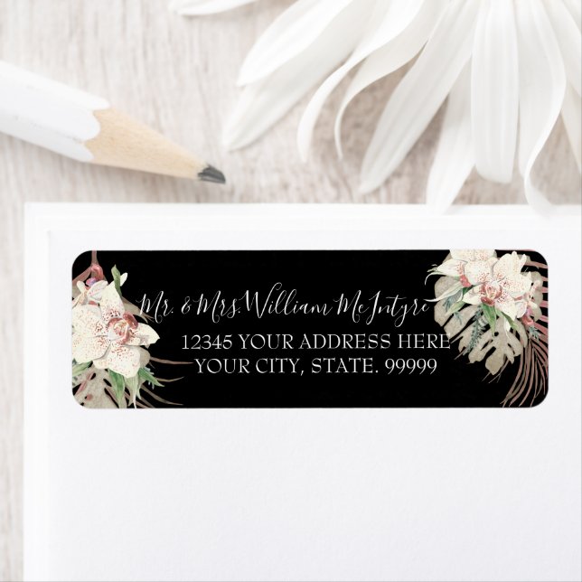Black Blush White Floral Tropical Foliage Wedding (Insitu)