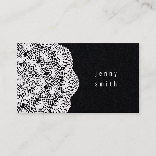 Black Board & Lace Doily Fashion Business Cards (Front)