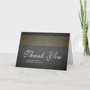Black Board with Gold Striped Sleek Thank You Card