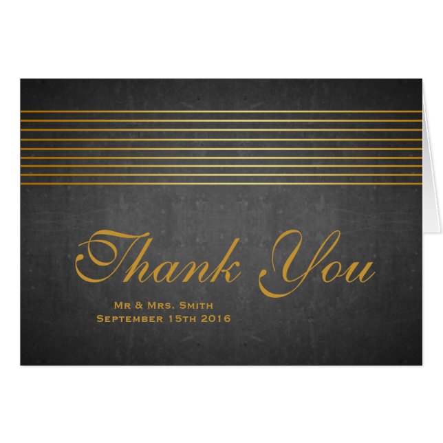 Black Board with Gold Striped Sleek Thank You Card (Front Horizontal)