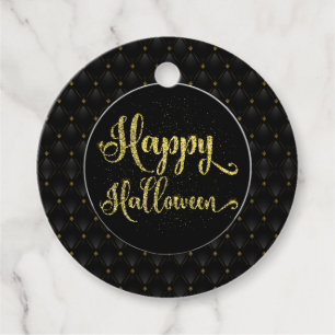 Black Boarder Gold Glitter Happy Halloween Favour Tags
