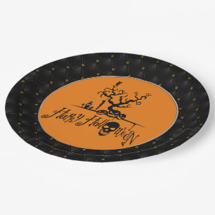 Black Boarder Happy Halloween Grave Yard Paper Plate