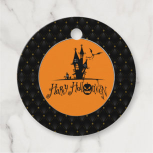 Black Boarder Happy Halloween Haunted House Favour Tags