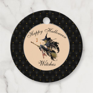 Black Boarder Happy Halloween Witches Favour Tags