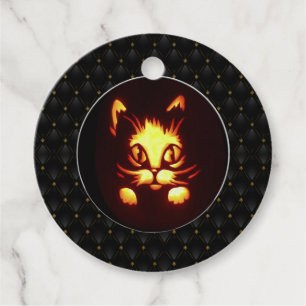 Black Boarder Orange Glowing Halloween Cat Favour Tags