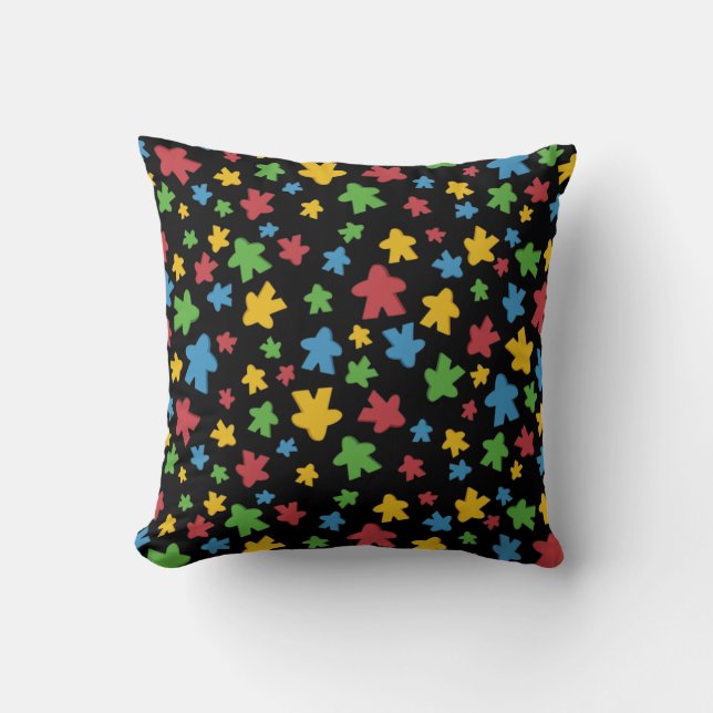 Black Boardgame Meeple Pattern Cushion (Front)