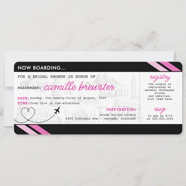 Black Boarding Pass Bridal Shower Invitation (Front)