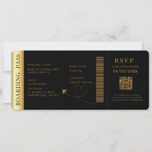 Black Boarding Pass Destination wedding QR code  Invitation
