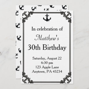 Black Boat Anchor Birthday Custom Invitation