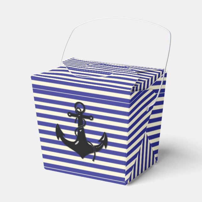 Black Boat Anchor on Stripes Favour Box (Front Side)