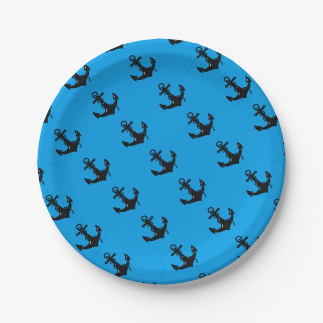 Black Boat Anchor Paper Plate (Front)