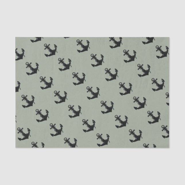 Black Boat Anchor Pattern Tissue Paper (Front)