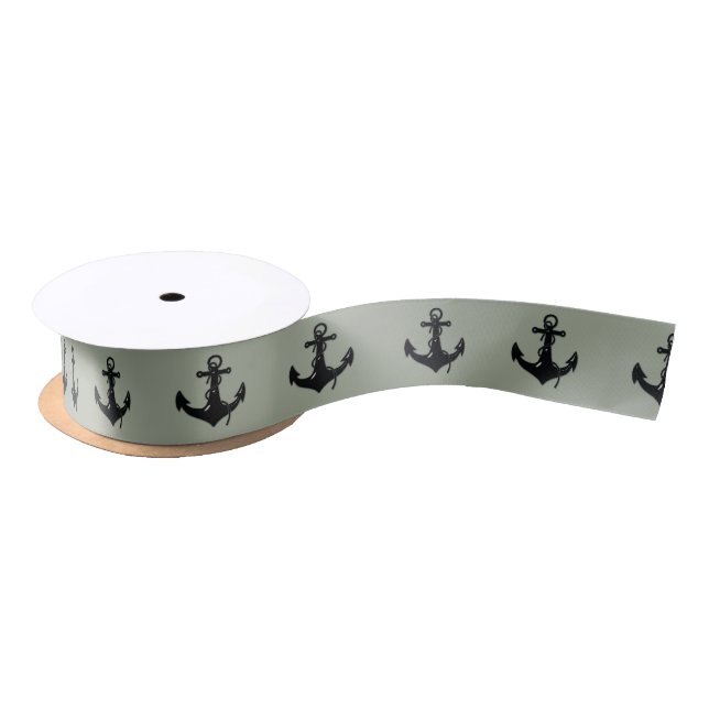 Black Boat Anchor Satin Ribbon (Spool)