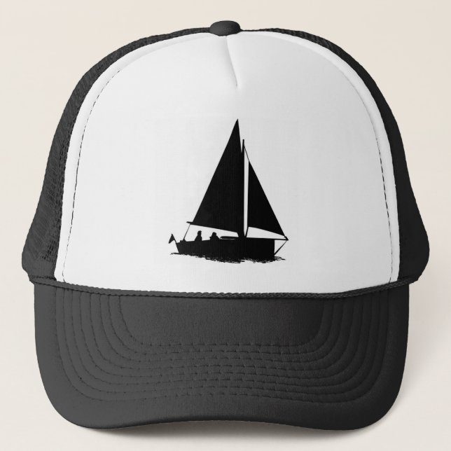 Black Boat Silhouette Trucker Hat (Front)