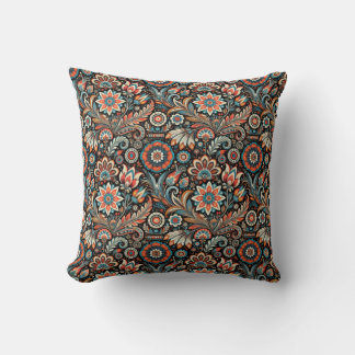 Black Bohemian Floral Cushion