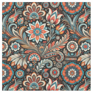 Black Bohemian Floral Fabric