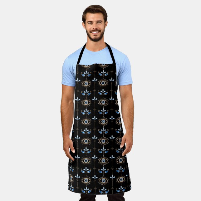 Black bohemian retro evil eye pattern apron (Worn)